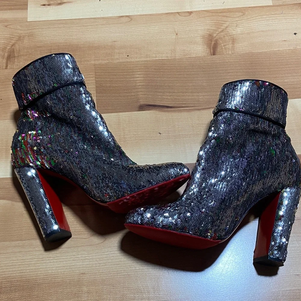 Christian Louboutin Multicolor Sequin Heeled Boots - Picture 2 of 7